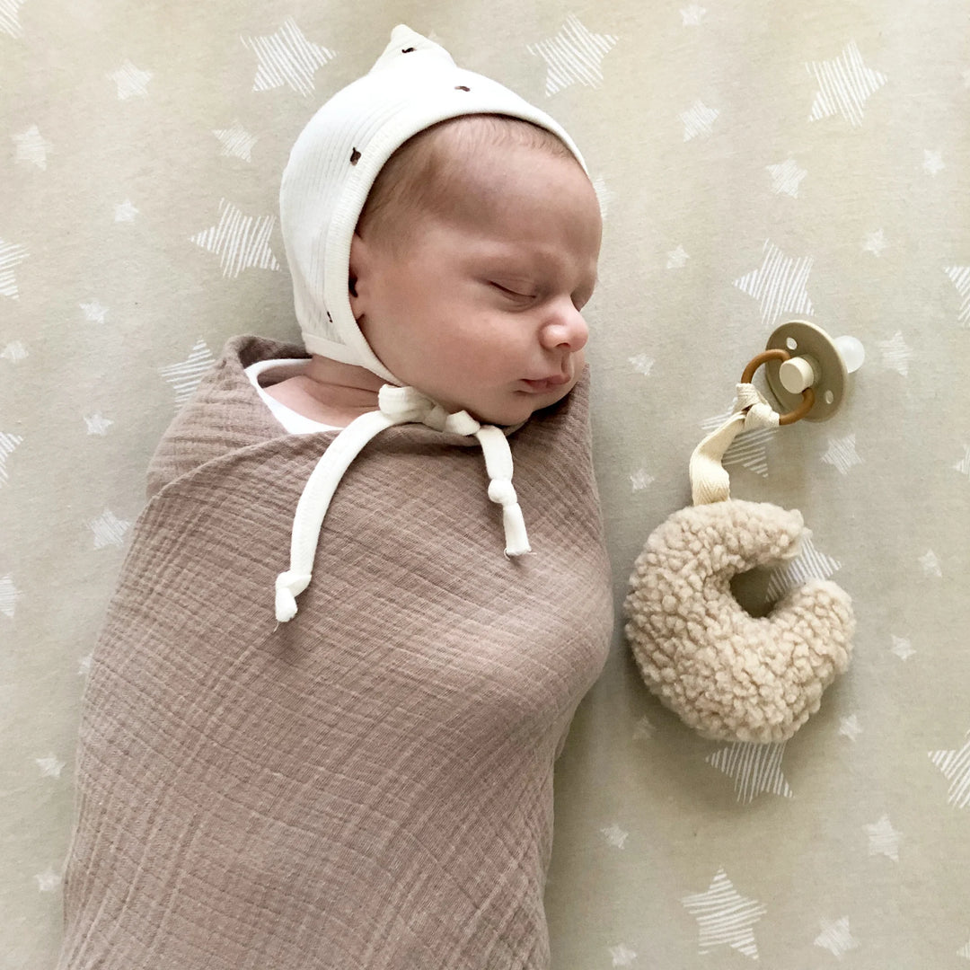 sheet cotton crib/toddler drawn star - tan