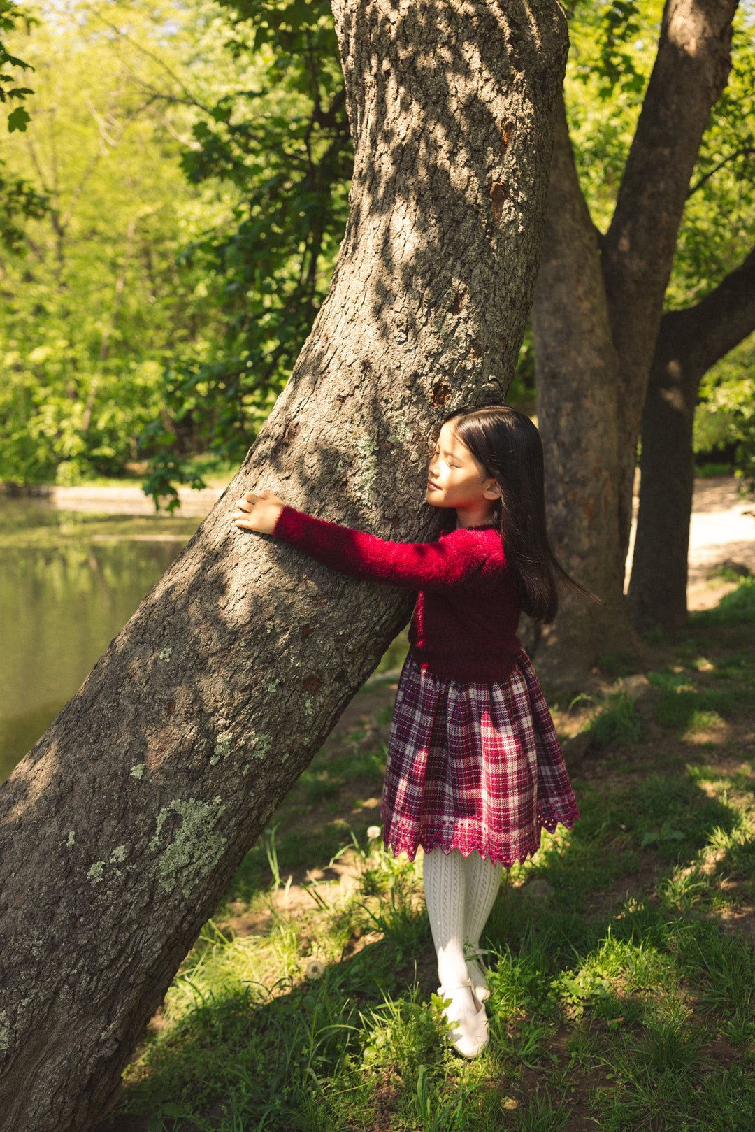skirt plaid eyelet hem - multi