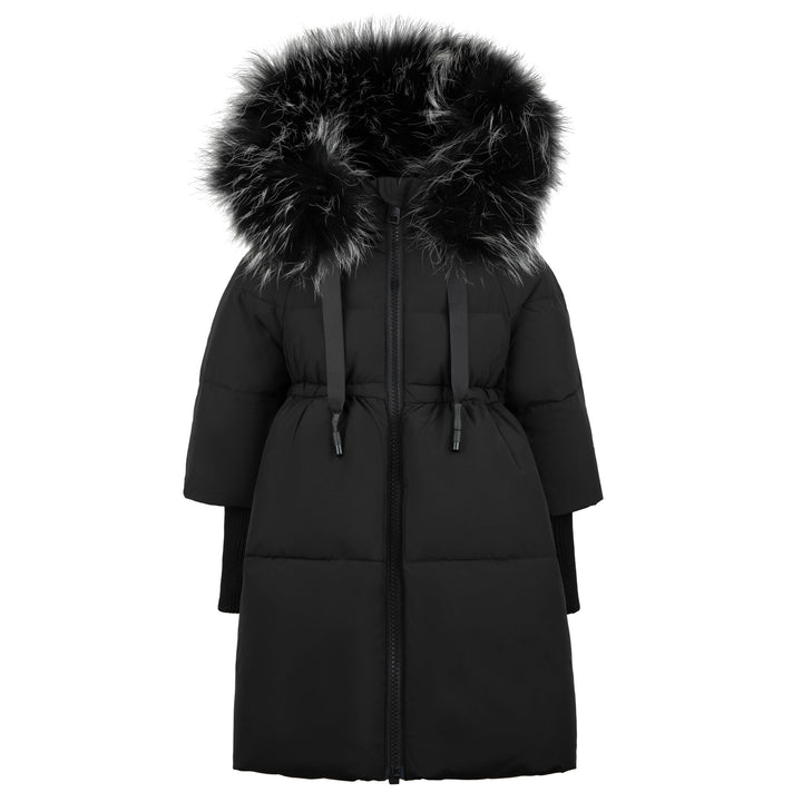 coat long padded with fur hood - black