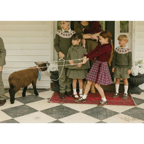 shorts plaid wool pleat  - olive