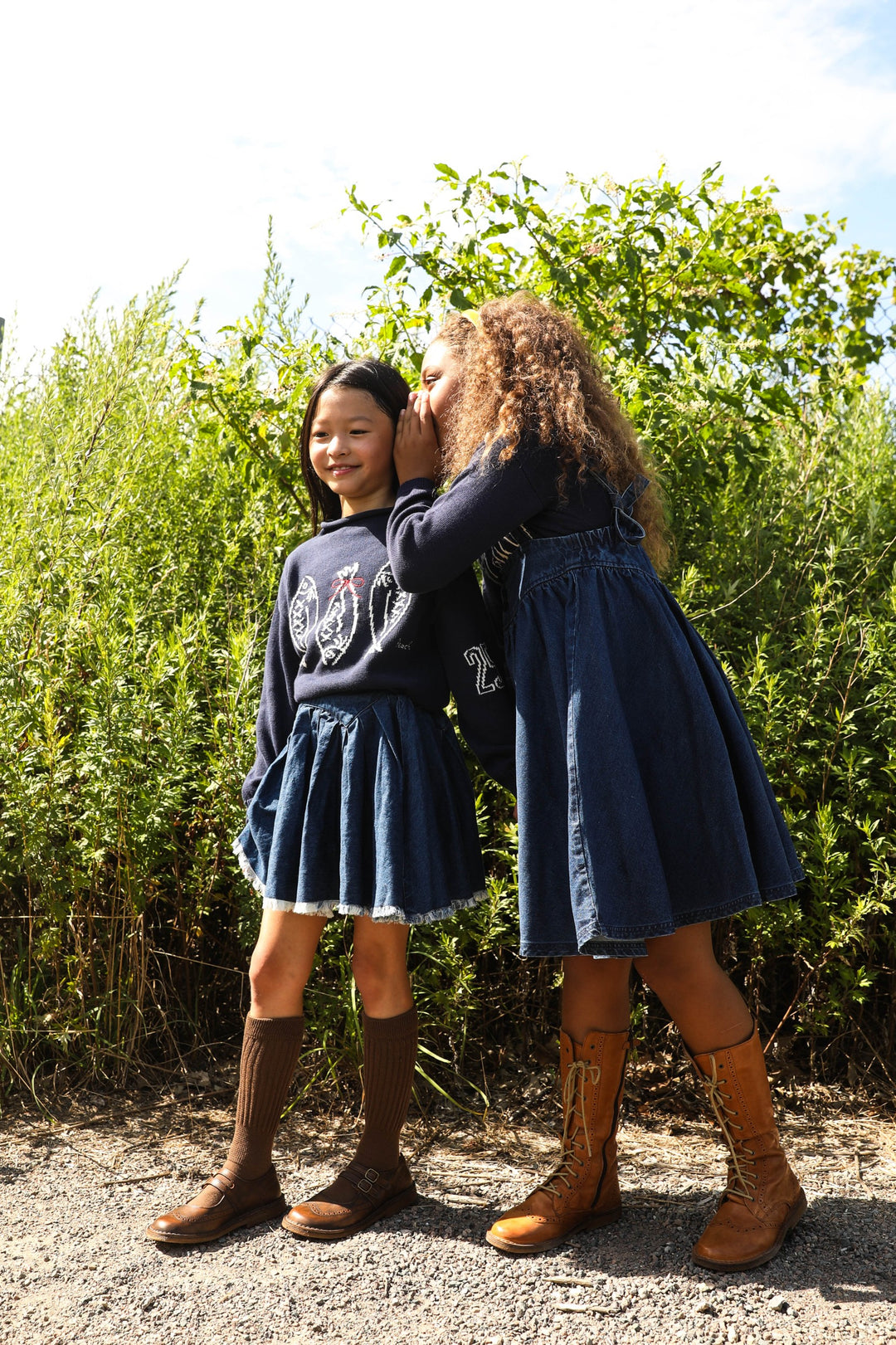 skirt denim yoke with fringed hem - denim