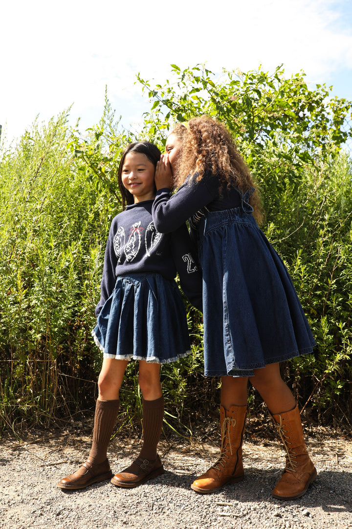 skirt denim yoke with fringed hem - denim