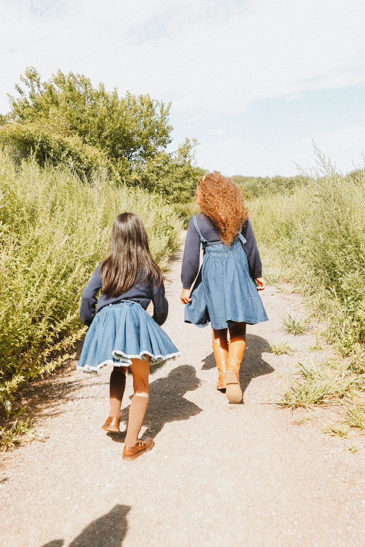 skirt denim yoke with fringed hem - denim