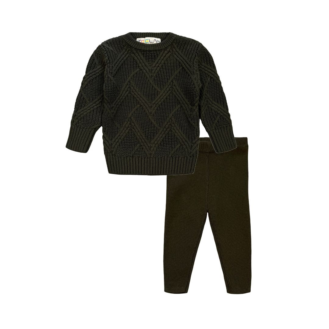 set outfit geo knit sweater and leggings - oat