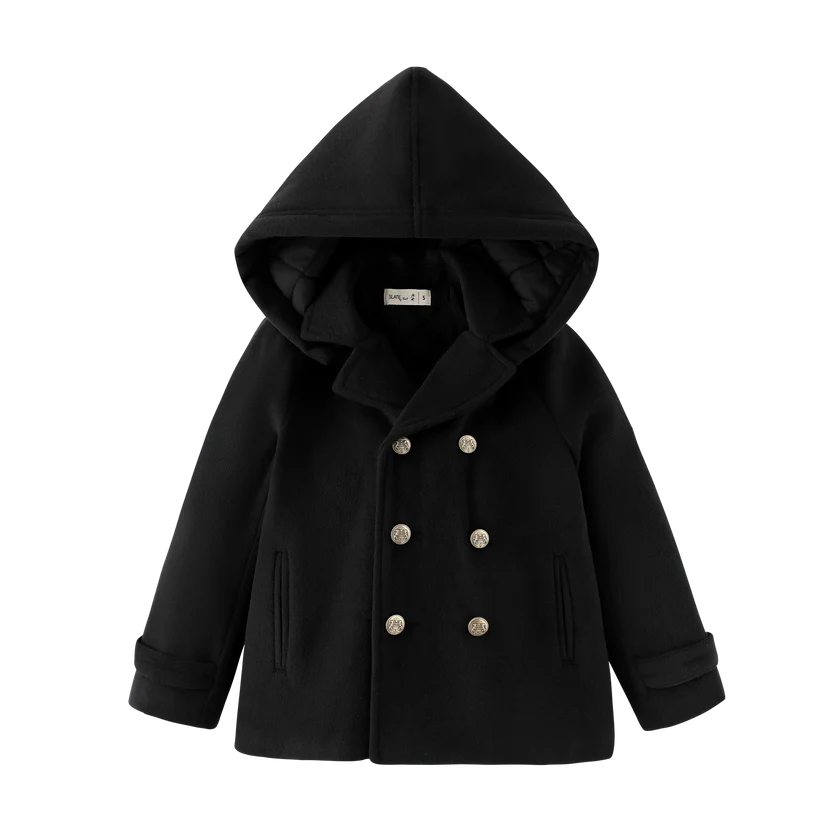jacket double breasted wool - black