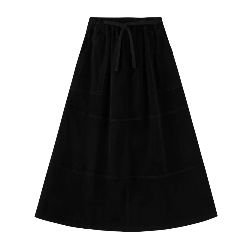 skirt corduroy with tie - black