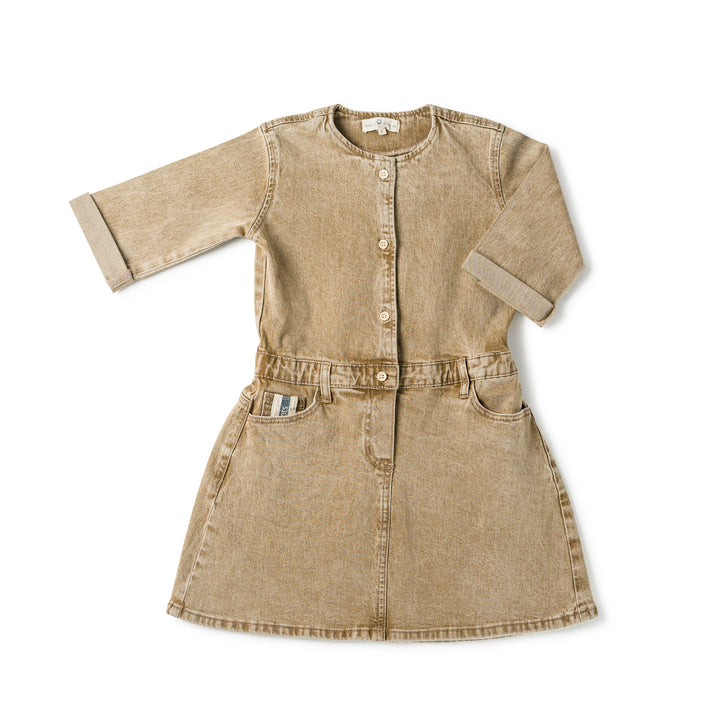dress denim half button down with pockets - desert