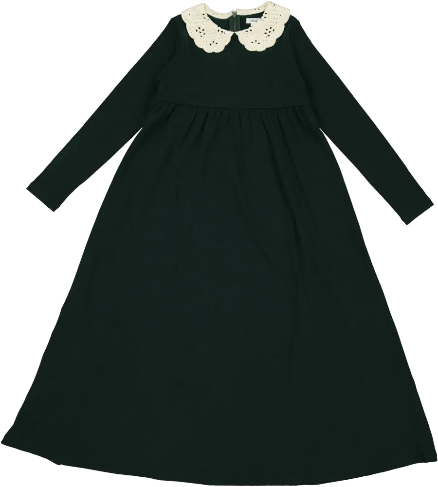maxi dress crochet collared - dark green