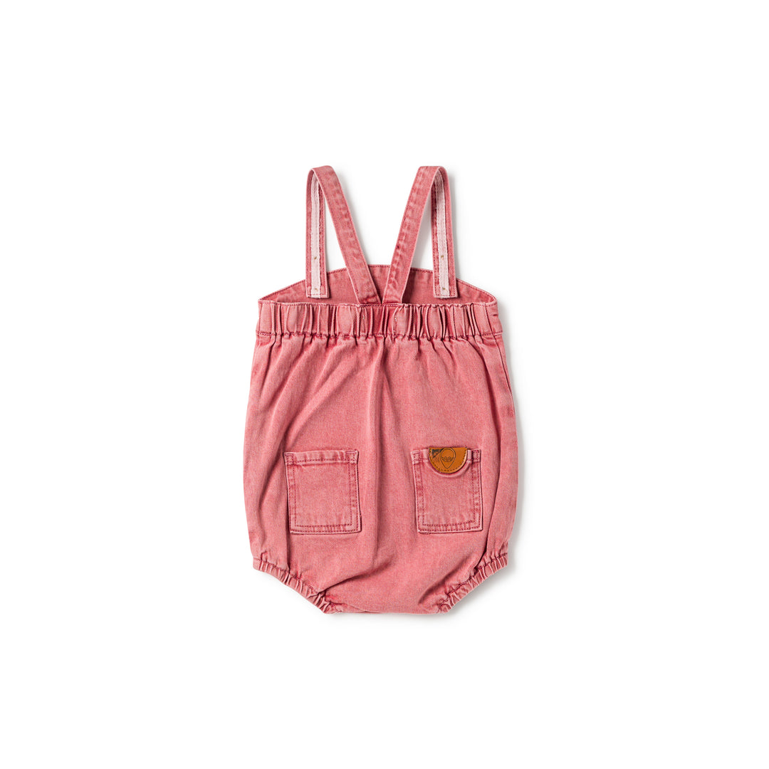 one piece denim button romper - red