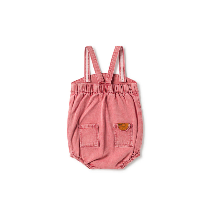 one piece denim button romper - red