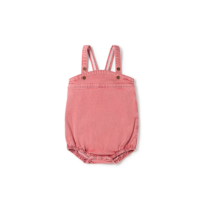 one piece denim button romper - red