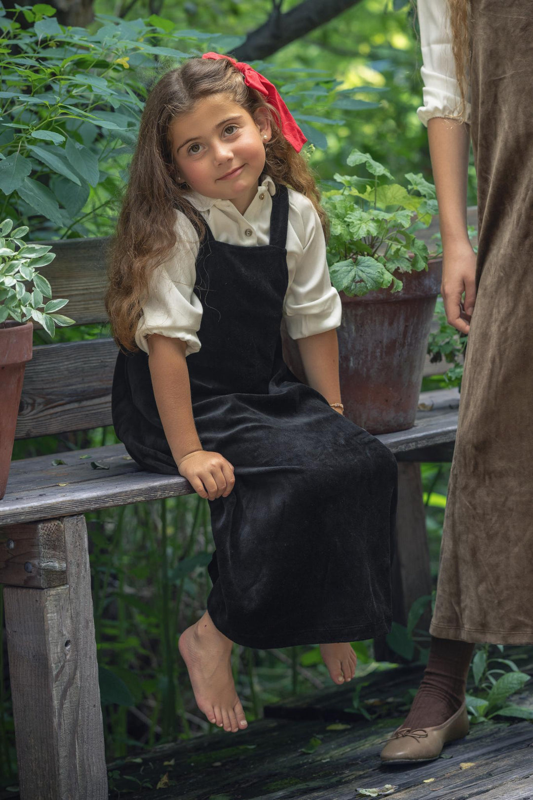 maxi dress velour pinafore - black