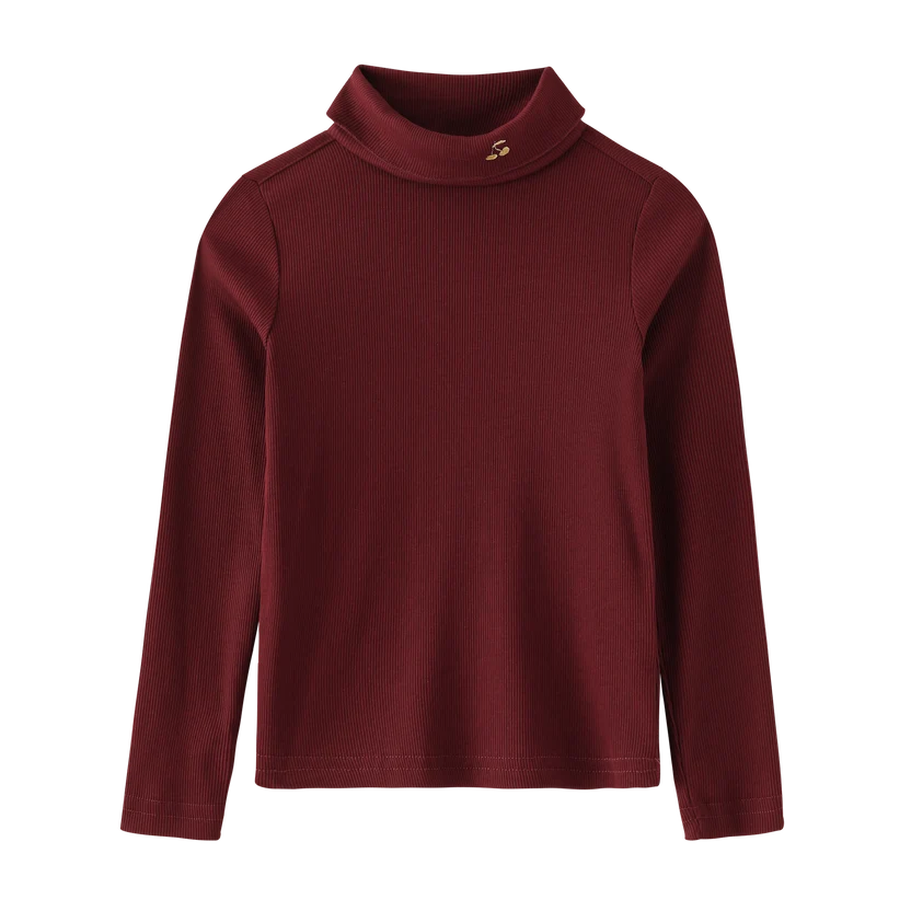 top l/s cherry embroidered turtleneck - burgundy