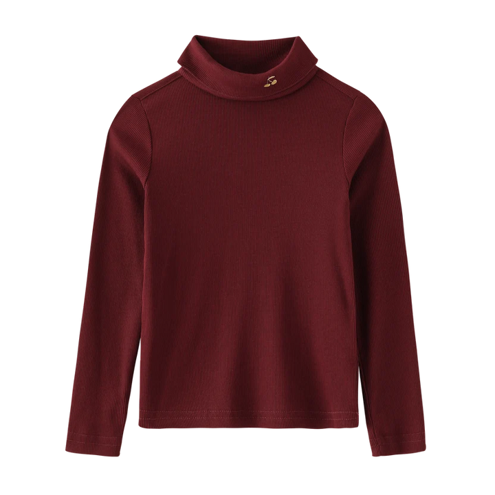 top l/s cherry embroidered turtleneck - burgundy