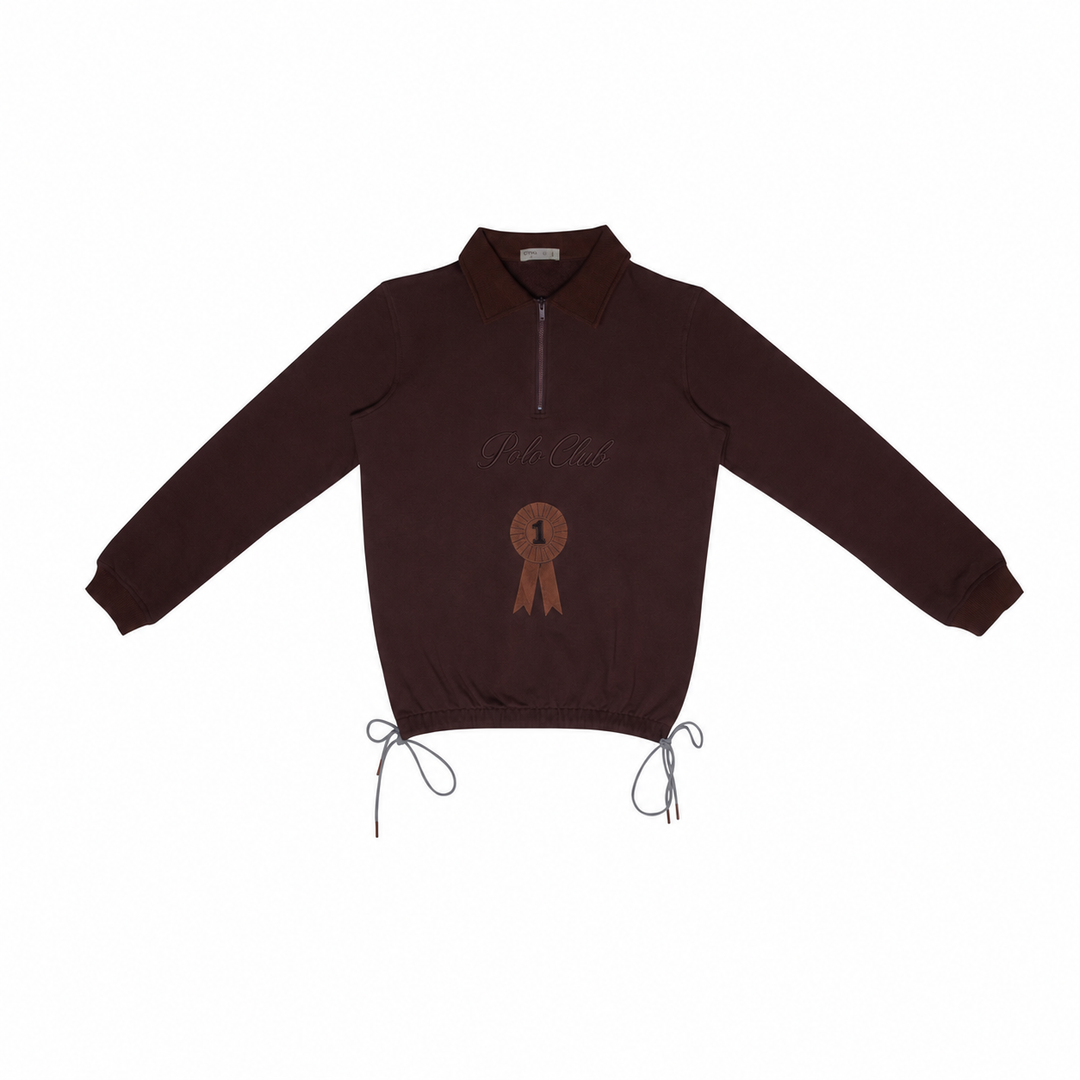 top l/s polo club collared sweatshirt - chocolate