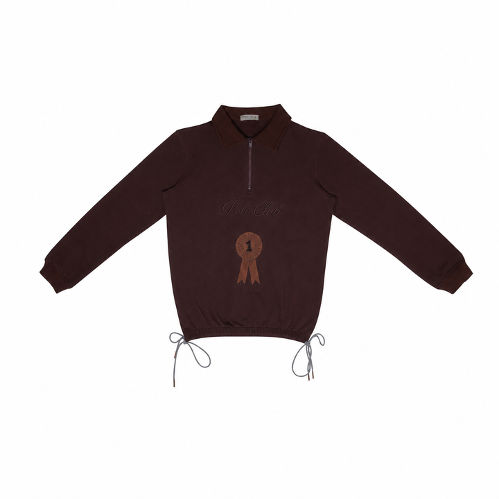 top l/s polo club collared sweatshirt - chocolate