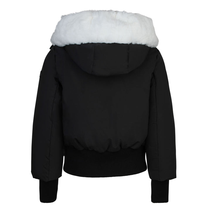 coat fur lined hood bomber down - black