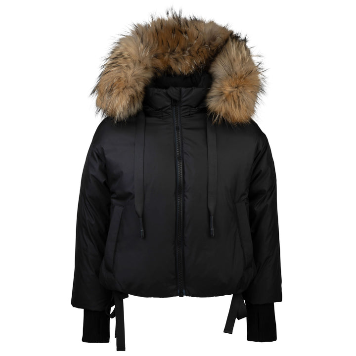 coat canvas bomber fur down - black