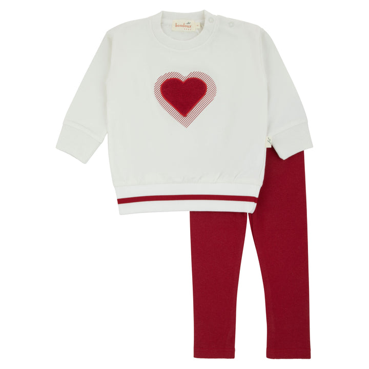 set outfit terry applique sweatshirt and leggings - white/red