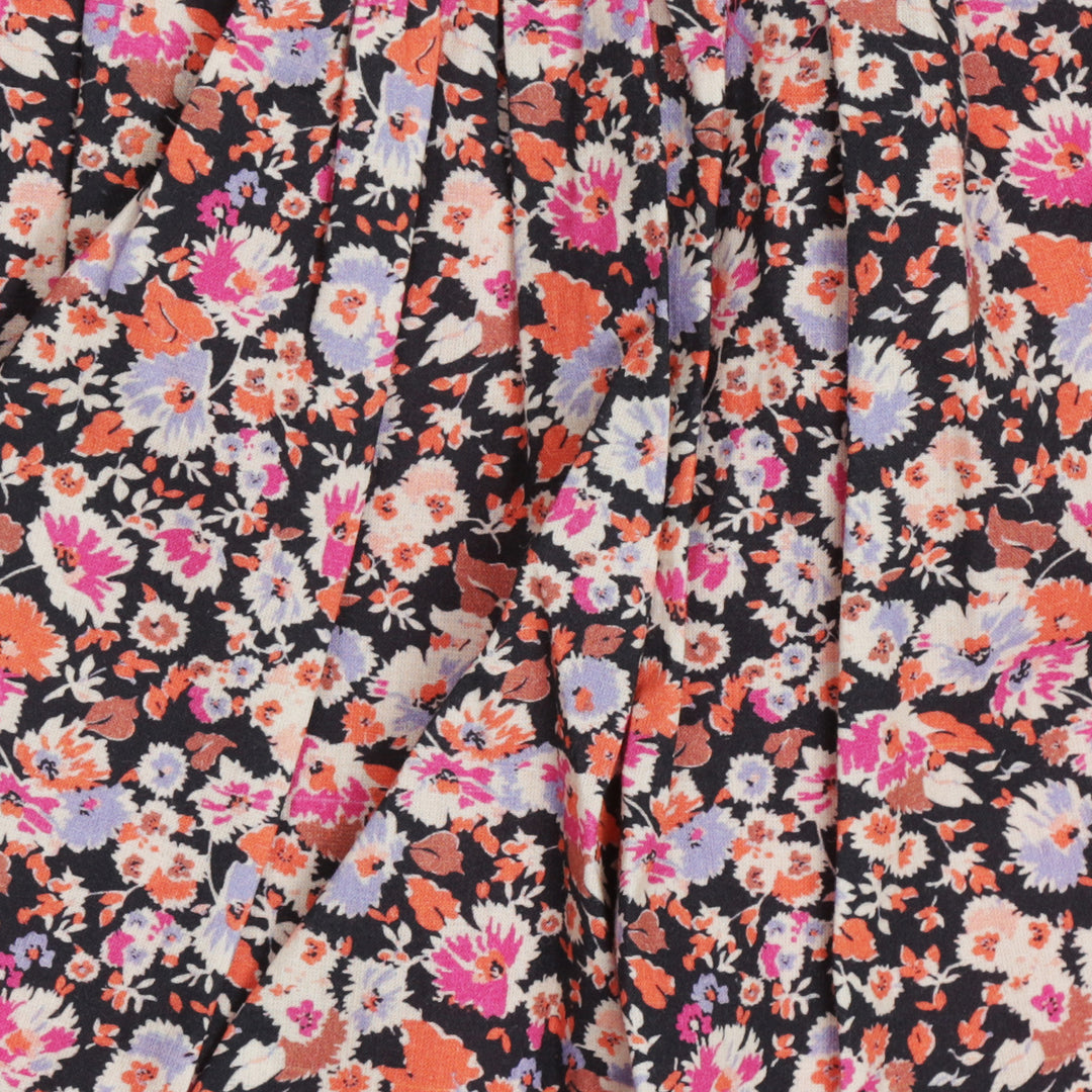 skirt gathered floral print - navy