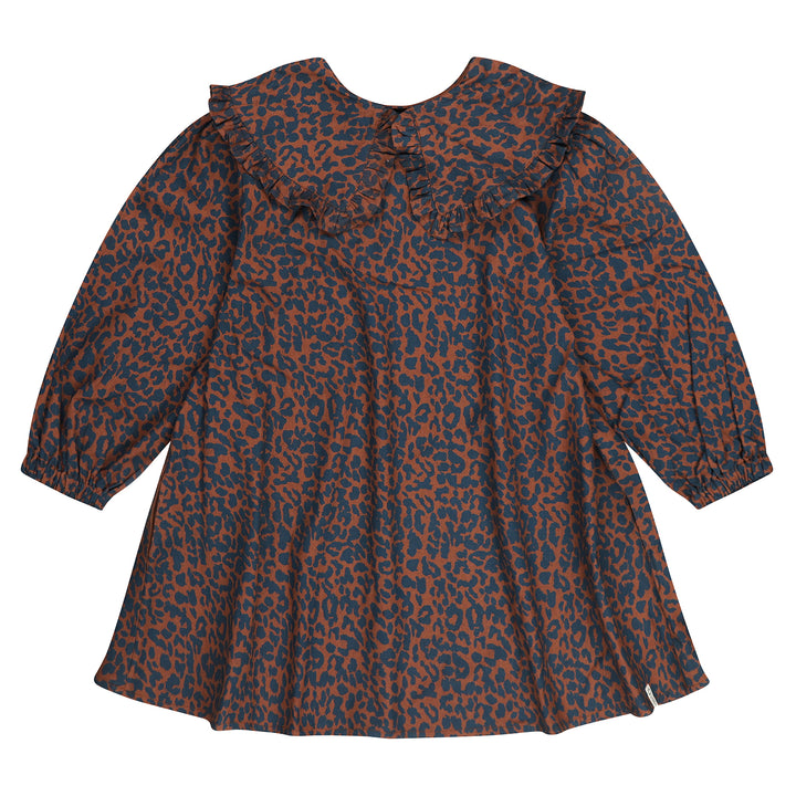 dress canvas leopard print with ruffled collar - root beer