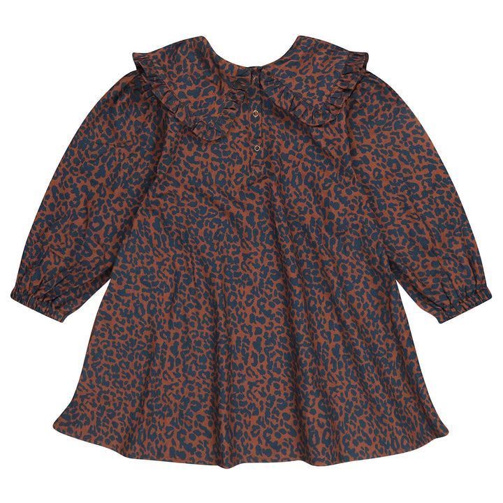 dress canvas leopard print with ruffled collar - root beer