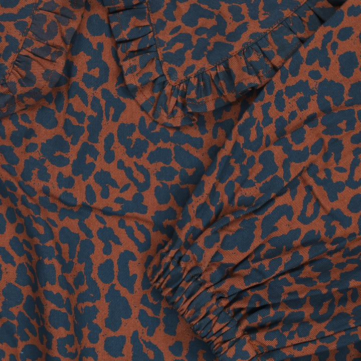 dress canvas leopard print with ruffled collar - root beer