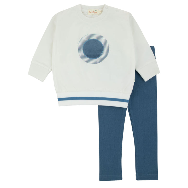 set outfit terry applique sweatshirt and leggings - white/blue