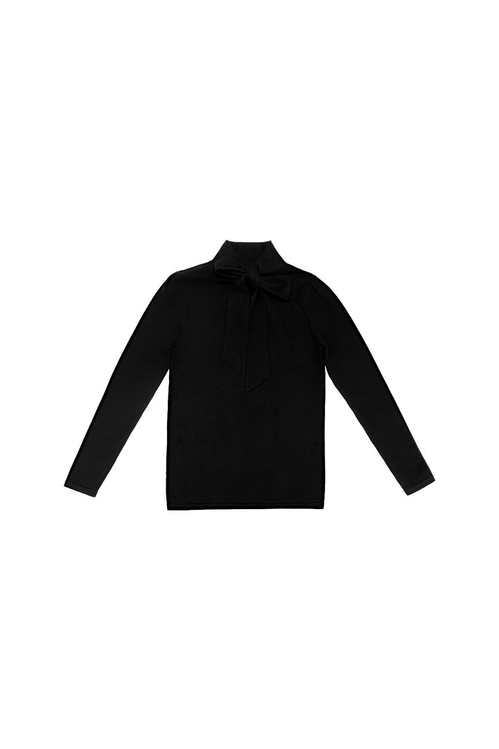 top l/s knit sweater bow - black