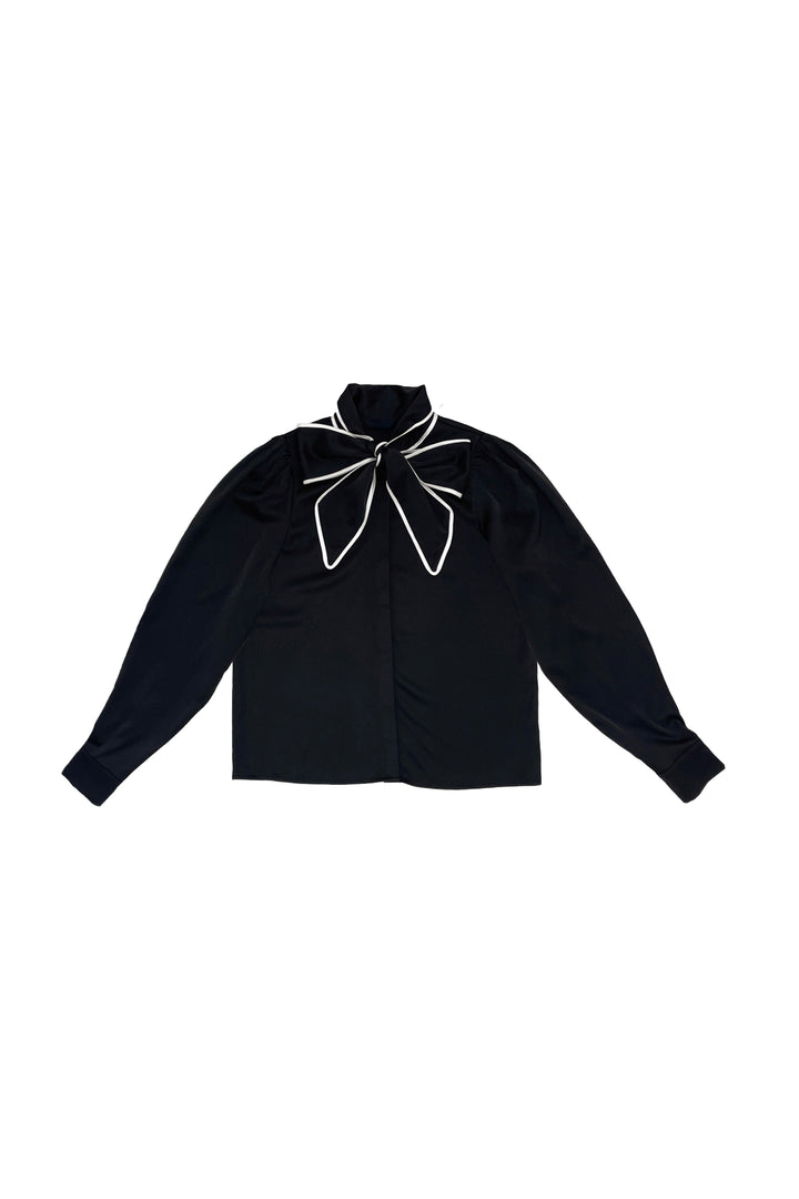 set outfit jennifer silk bow tie shirt with elsie skirt - black/white