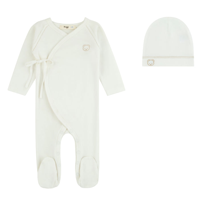 set footie teddy wrap with beanie and blanket - ivory-170