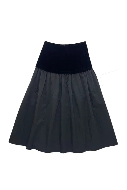 skirt midi velvet yoke - black