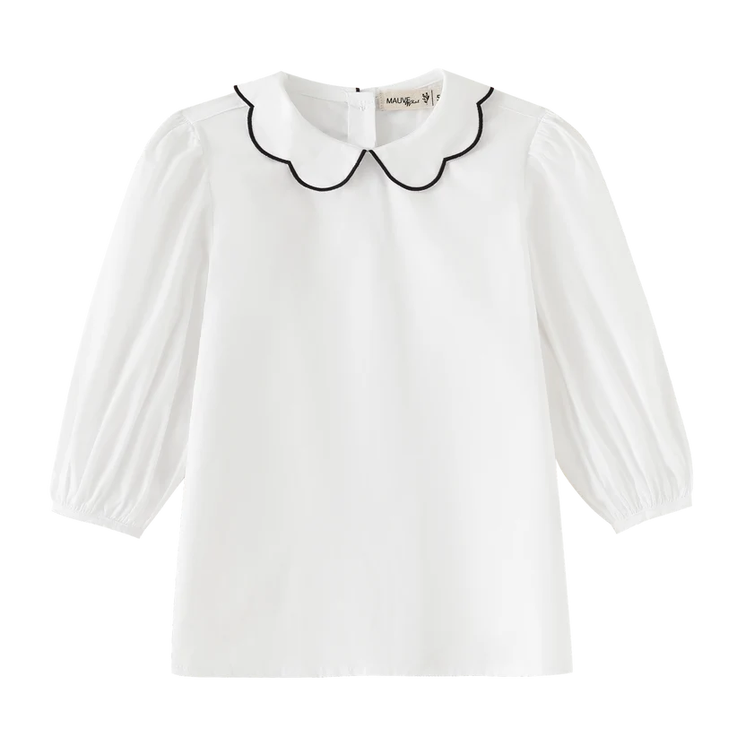 shirt l/s scalloped collar - black