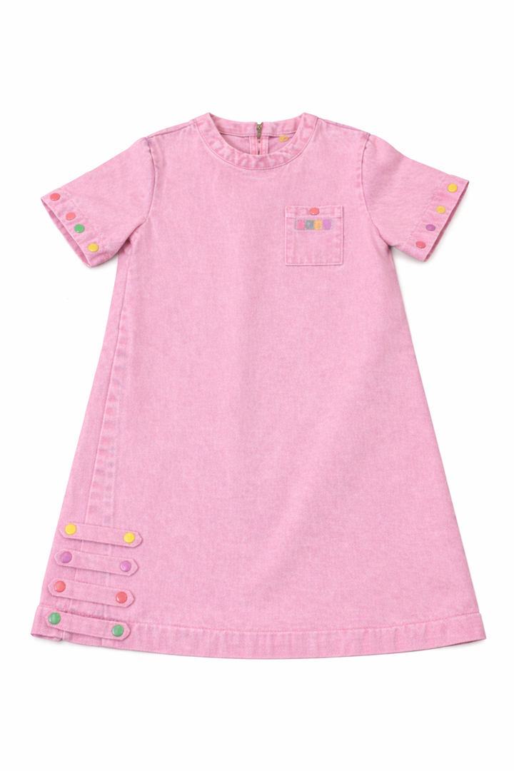 dress s/s denim snaps with logo pocket - pale pink-81