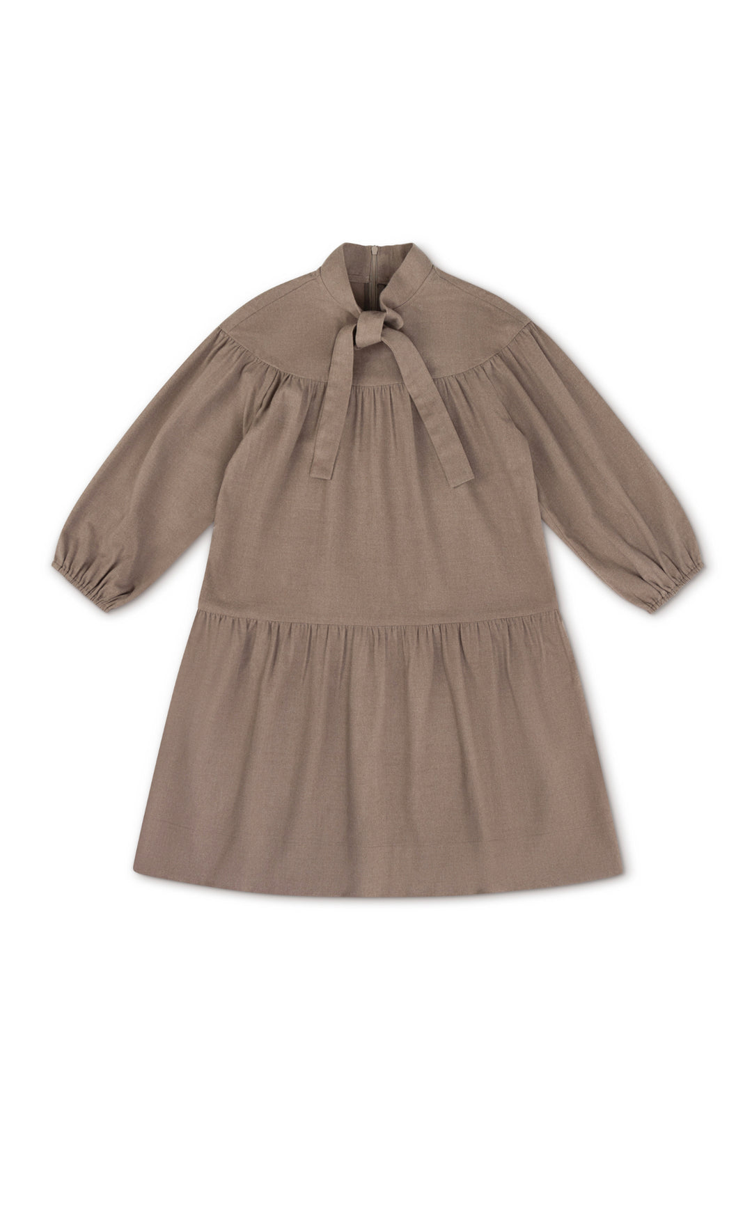 dress wool tiered with neck tie - beige