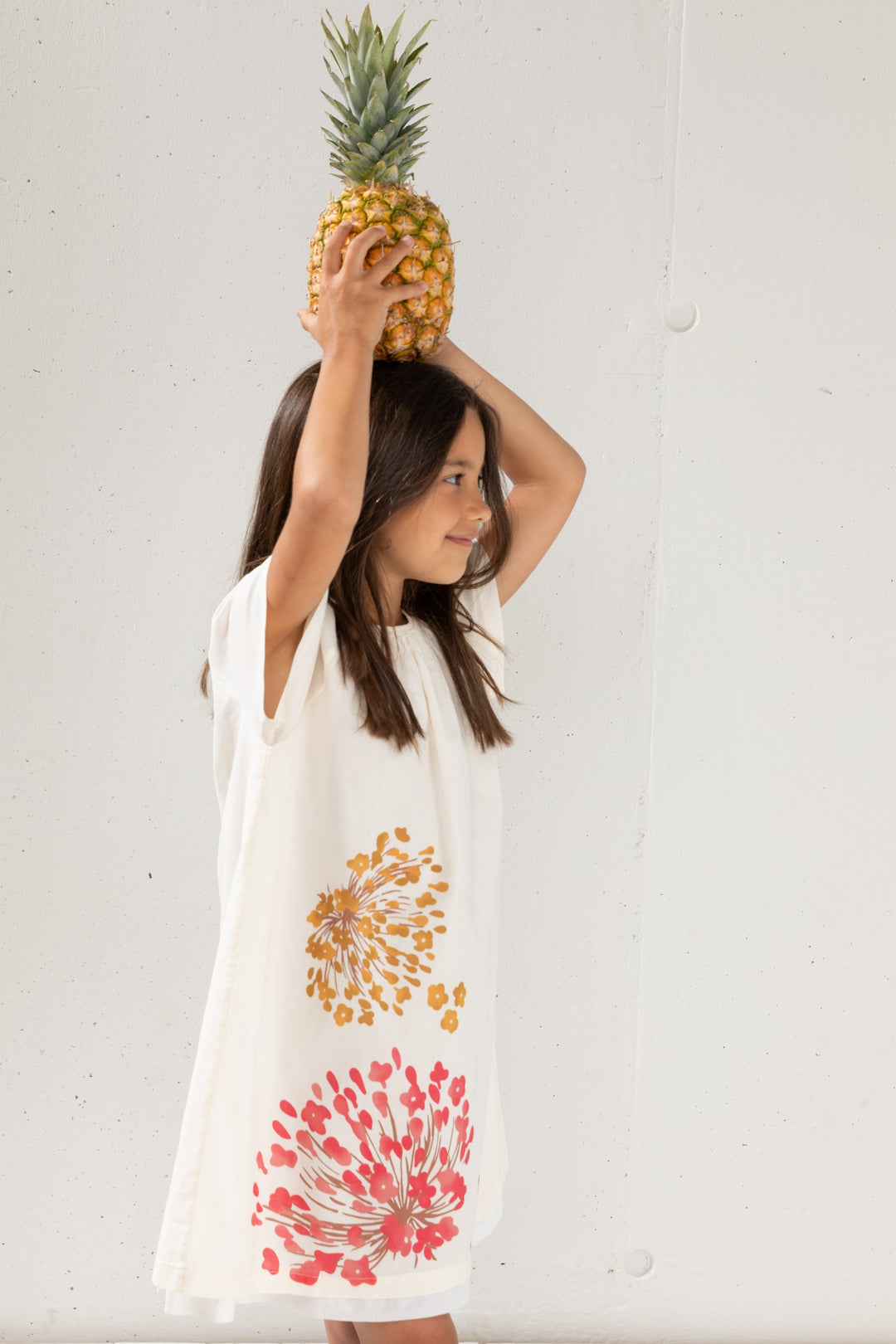 dress gathered flower design - ecru-145