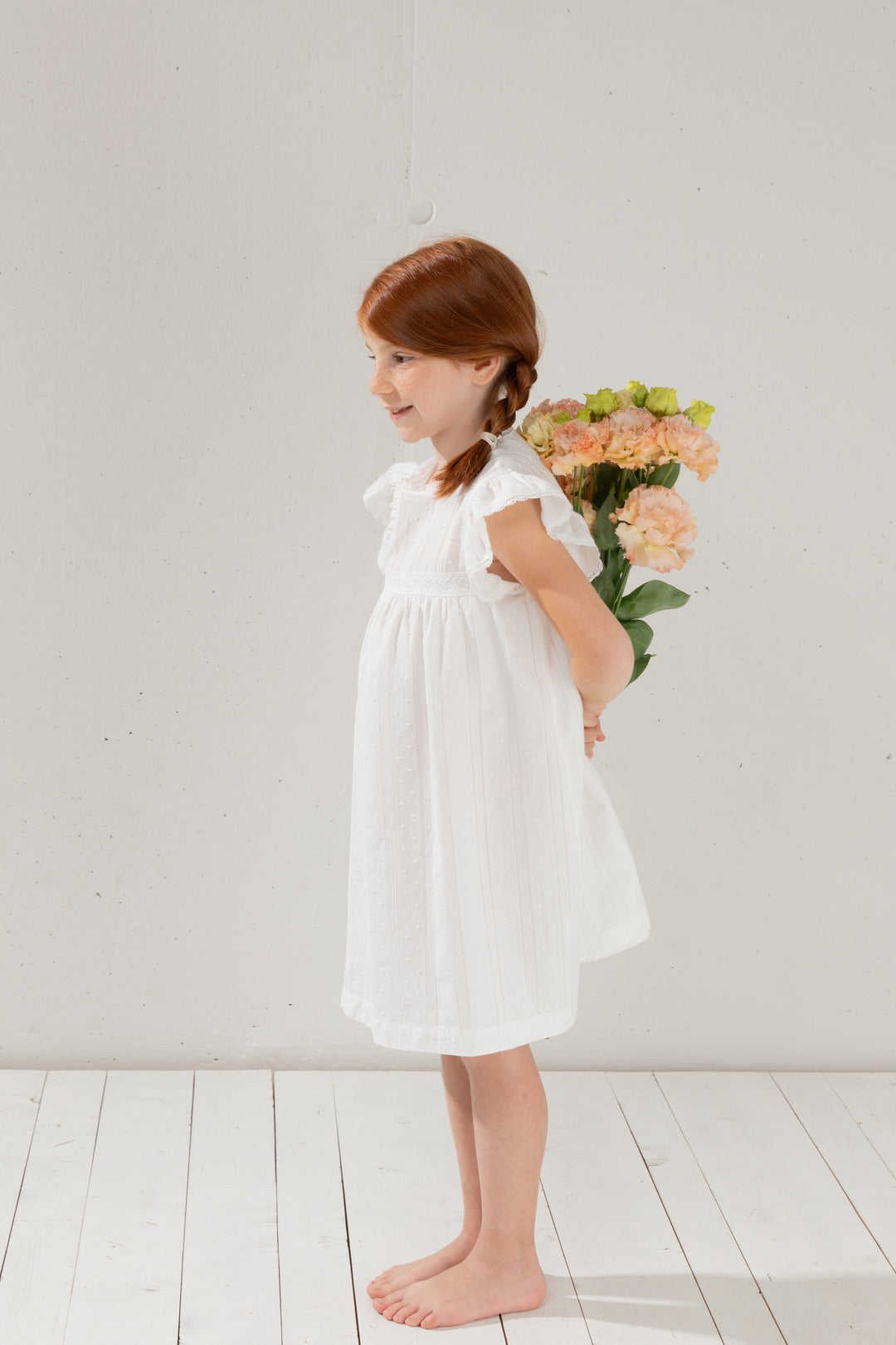 dress high waisted lace detail flutter - white-1