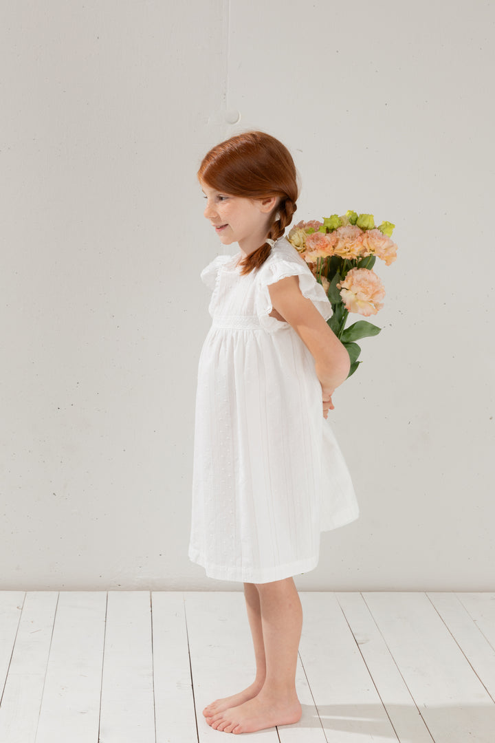 dress high waisted lace detail flutter - white-1