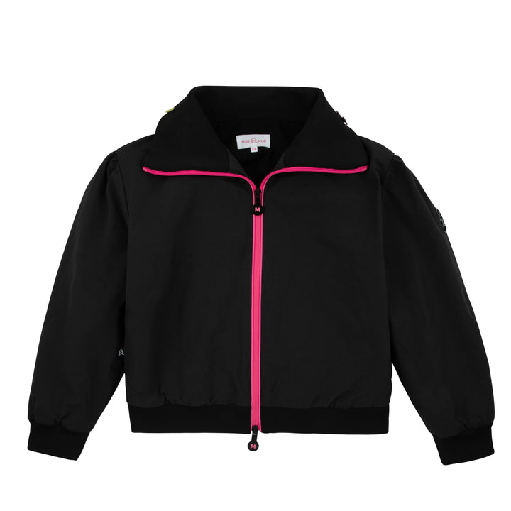 jacket piped zipper with logo collar - black