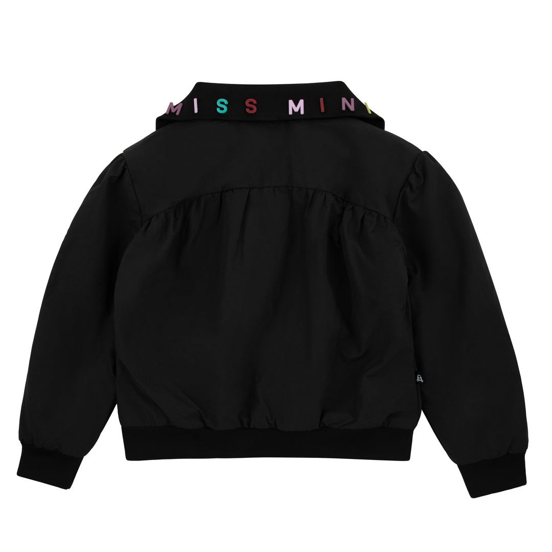 jacket piped zipper with logo collar - black