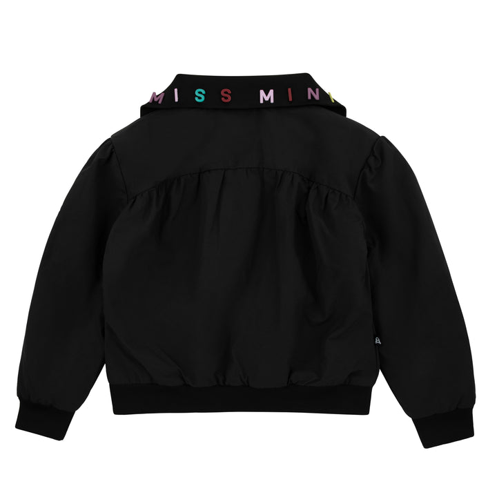 jacket piped zipper with logo collar - black