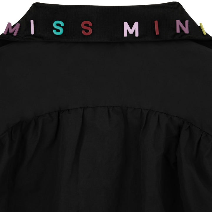 jacket piped zipper with logo collar - black