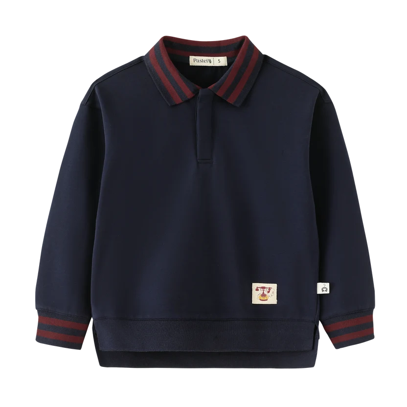 polo l/s striped collar - navy