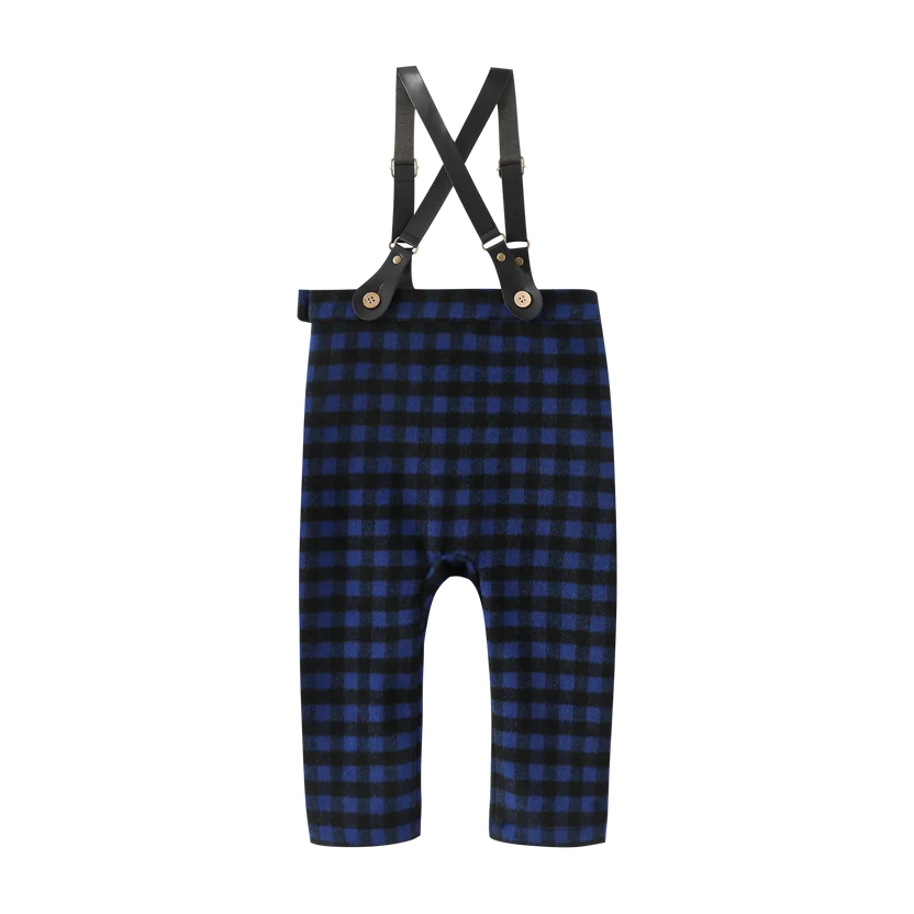 pants plaid suspender - royal blue plaid