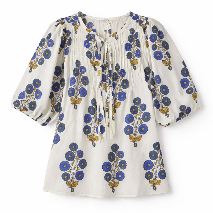 shirt l/s buttercup floral bow tie - navy buttercup flral