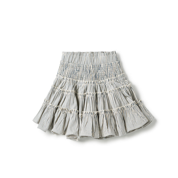 skirt tiered stripe - blue/white denim