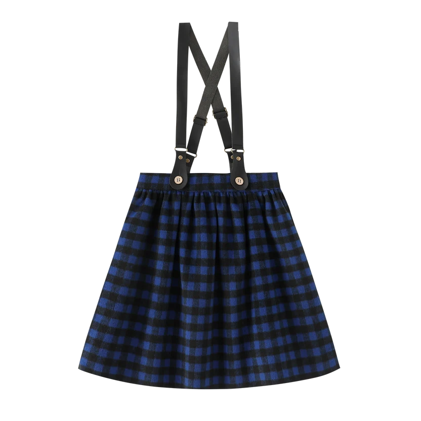 skirt plaid suspender - royal blue plaid
