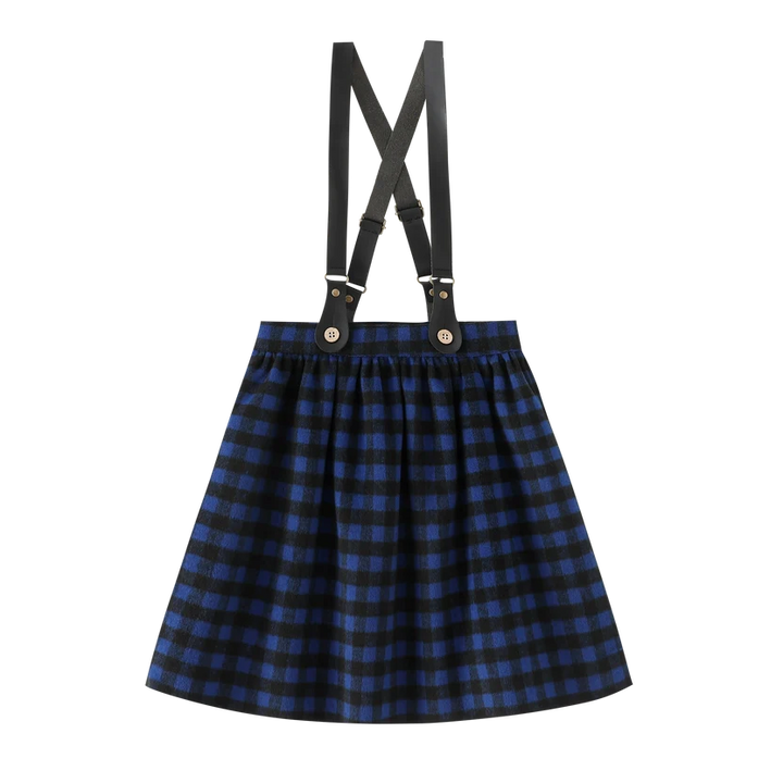 skirt plaid suspender - royal blue plaid