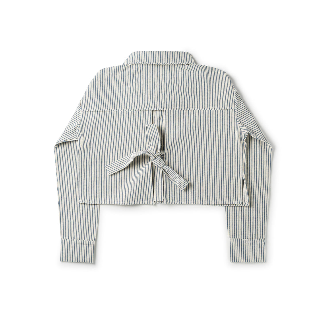 set outfit stripe back tie shirt and drawstring skirt - blue/white denim