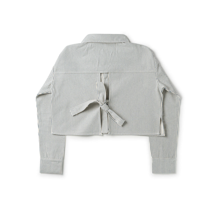 set outfit stripe back tie shirt and drawstring skirt - blue/white denim